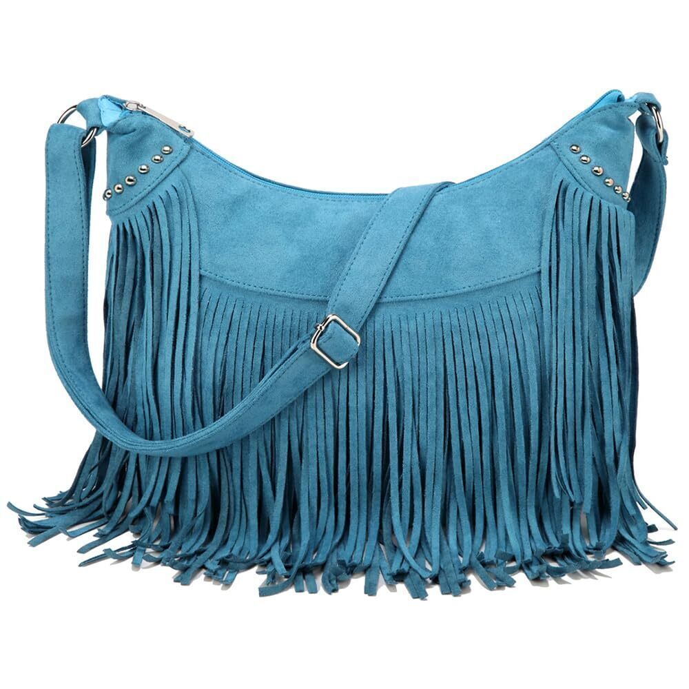 Fringe Hobo Bags for Women, Vintage Western Suede Crossbody Shoulder Purse